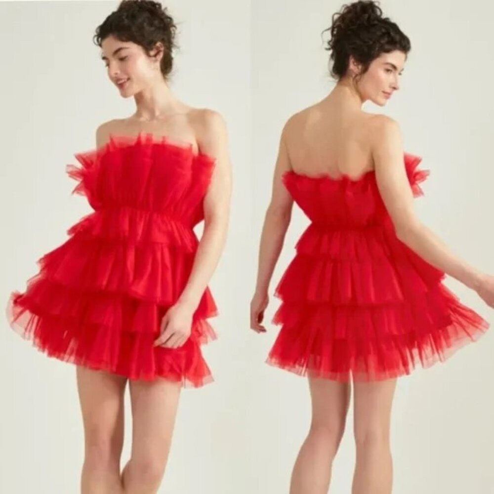 Altar'd State Daria Tulle Strapless Mini Dress